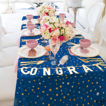 KatchOn Blue and Yellow Tablecloth - 108x54 Inch, Pack of 3 | Blue and Yellow Graduation Decorations, Congrats Grad Tablecloth for Graduation Decorations 2026 | 2026 Graduation Decoration