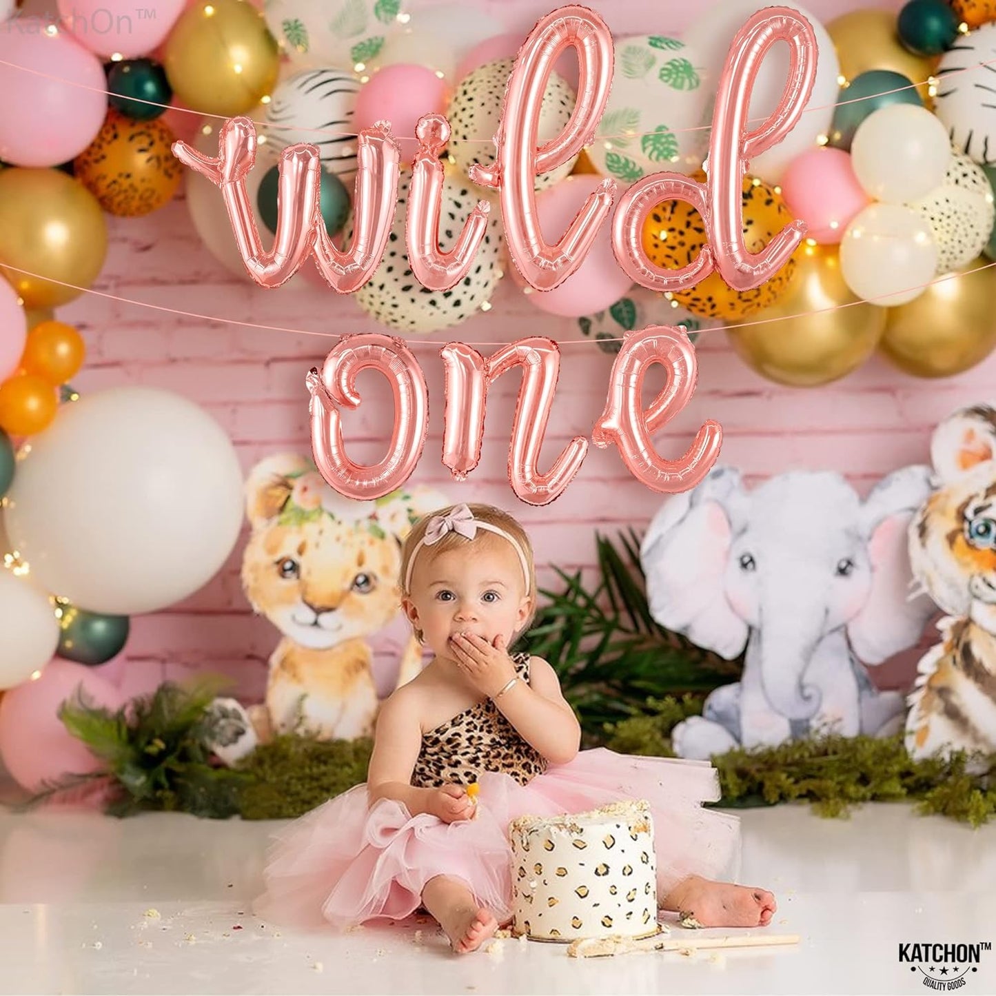 KatchOn, Rose Gold Wild One Balloons - 16 Inch | Wild One Balloon Rose Gold for Wild One Birthday Decorations Girl | Rose Gold First Birthday Decorations | Wild One Flowers First Birthday Balloon