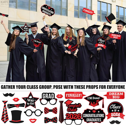 KatchOn, Graduation Photo Booth Props 2026 - Pack of 21 | Red and Black Graduation Decorations 2026, Grad Props for Photoshoot 2026 | Grad Photo Props, Grad Decorations Class of 2026
