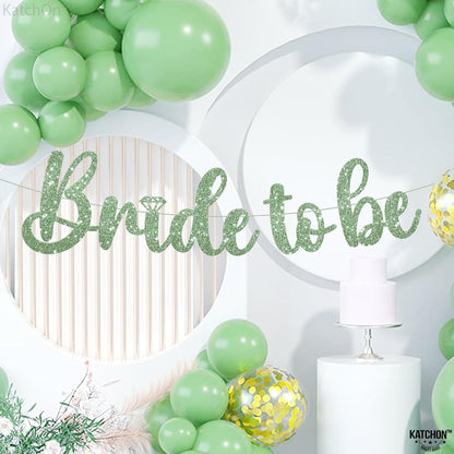 KatchOn, Green Glitter Bride To Be Banner - PreStrung,10 Feet, No DIY | Bridal Shower Decorations | Sage Green Bride to Be Decor | Bachelorette Party Banner for Green Bachelorette Party Decorations