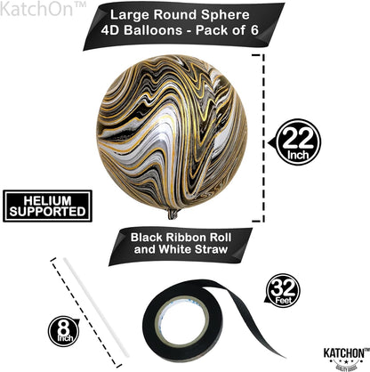 KatchOn, Black and Gold Marble Balloons - 22 Inch, Pack of 6 | Marble Black and Gold Balloons, Black Agate Balloons | Gold and Black Balloons | Marble Foil Balloons for Black and Gold Birthday Decor