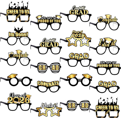 KatchOn Black & Gold Graduation Glasses - Pack of 20, Class of 2026 Photo Props, Graduation Party Favors, Graduation Decorations 2026