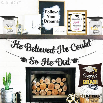 KatchOn, He Believed He Could So He Did Banner - 10 Feet, No DIY | You Did It Banner for Graduation Decorations 2026 Congratulations Decorations for Men | Graduation Party Decorations 2026