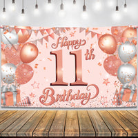 KatchOn, Rose Gold Happy 11th Birthday Banner - Large, 72 x 44 Inch | Rose Gold Happy 11th Birthday Backdrop for Girls | Happy 11th Birthday Decorations for Girls | 11 Year Old Birthday Decorations