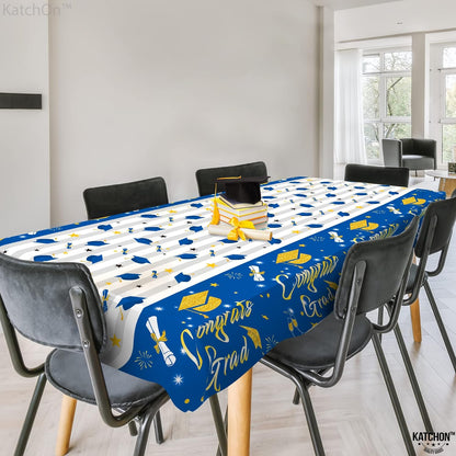 KatchOn Graduation Decorations 2026 | Blue and White Graduation Tablecloth - Pack of 3, XtraLarge 108x54 Inch | Congrats Grad Tablecloth for Graduation | 2026 Graduation Table Decorations