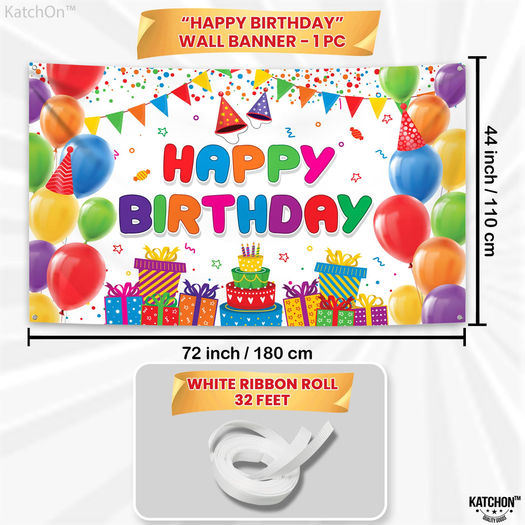 KatchOn, Rainbow Happy Birthday Banner- Xtralarge 72x44 Inch | Colorful Happy Birthday Sign for Rainbow Birthday Party Supplies | rainbow birthday Decorations