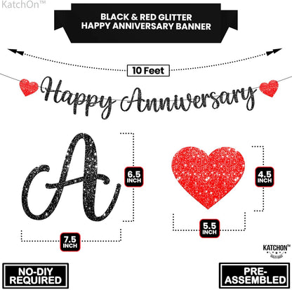 KatchOn, Happy Anniversary Banner Glitter Black - No DIY, 2 String, 10 Feet | Happy Anniversary Decorations for Party | Happy Anniversary Sign for Wedding Anniversary Decorations, Romantic Decorations