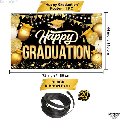 KatchOn, Happy Graduation Banner - XtraLarge, 72x44 Inch | Black and Gold Graduation Backdrop 2026, Graduation Decorations Class of 2026 Congratulations Banner for 2026 Graduation Party Decorations