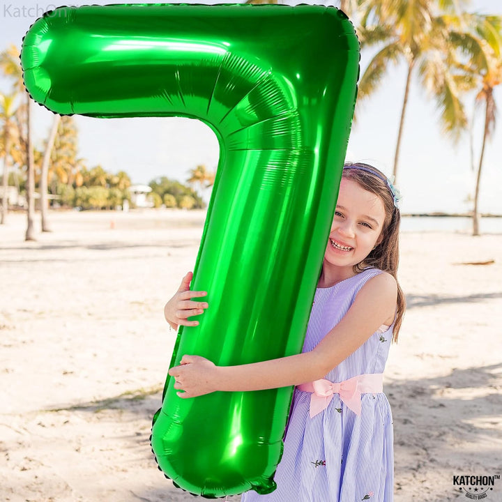 KatchOn, Dark Green 7 Balloon Number - 40 Inch | 7 Birthday Balloon for Jungle Party Decorations | Number 7 Balloons for Birthdays | Dark Green Number 7 Balloon for 7th Birthday Decorations for Boys