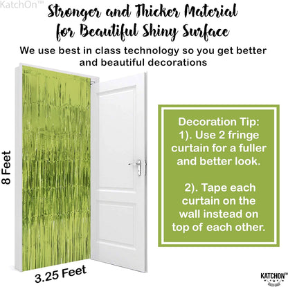KatchOn, XtraLarge, Sage Green Foil Fringe Curtain - 6.4x8 Feet, Pack of 2 | Light Green Foil Fringe Curtain | Lime Green Backdrop for Frog Birthday Decorations | Sage Green Graduation Decorations