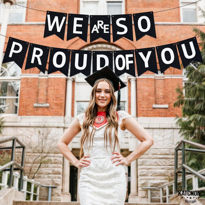 KatchOn, We are So Proud of You Banner - Huge, 10 Feet, No DIY | Congratulations Banner, Black Graduation Banner for Class of 2026 Graduation Decorations 2026 Congratulations Decorations