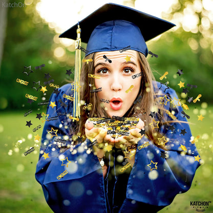 Graduation Decorations 2026 | Black and Gold Grad Confetti 2026 - Pack of 1300 | Congrats Grad Confetti for Graduation Decoration | Black and Gold Grad Table Decorations 2026, KatchOn