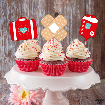 Katchon, Nurse Cupcake Toppers 2026 - Pack of 30 | Nurse Party Decorations | Medical Cake Decorations | Nurse Themed Party Decorations | 2026 Graduation Decorations