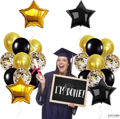 KatchOn, 2026 Graduation Balloons Set - Pack of 31 | Black and Gold Star Balloons, Latex Balloons for Grad Party Decorations | Black and Gold Graduation Decorations 2026 For Class of 2026 Decorations