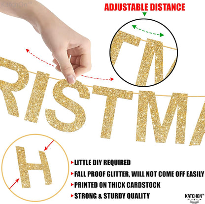 KatchOn, Glitter Merry Christmas Banner Indoor - Large 10 Feet, 3 Strings | Snowflake Garland | Merry Christmas Decorations | Xmas Decorations | Winter Party Decorations | Merry Christmas Garland