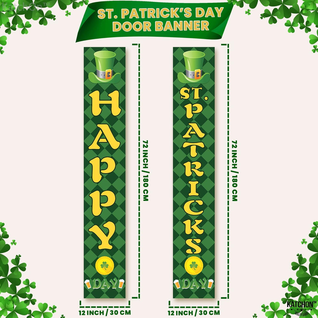 KatchOn, St Patricks Day Banner, 2 Pieces - 72x12 Inch | Happy St Patricks Day Banners, St Patricks Day Party Decorations | St Patricks Day Porch Sign, Shamrock St Patricks Day Decorations for home