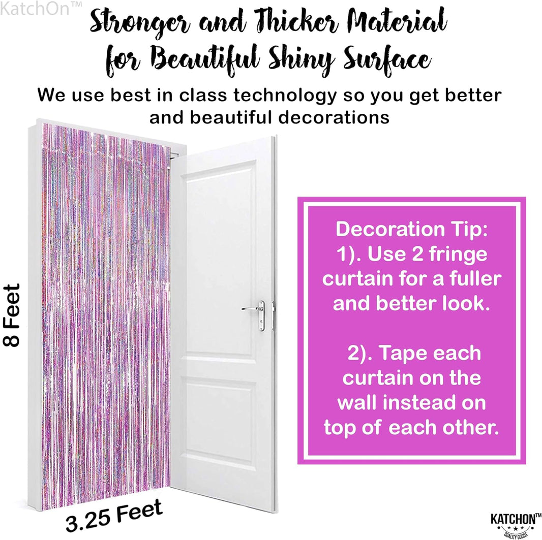 KatchOn, Iridescent Pink Backdrop Curtain - XtraLarge 8x3.2 Feet, Pack of 2 | Pink Streamers for Pink Party Decorations | Pink Fringe Backdrop for Pink Birthday Decorations | Pink Iridescent Backdrop