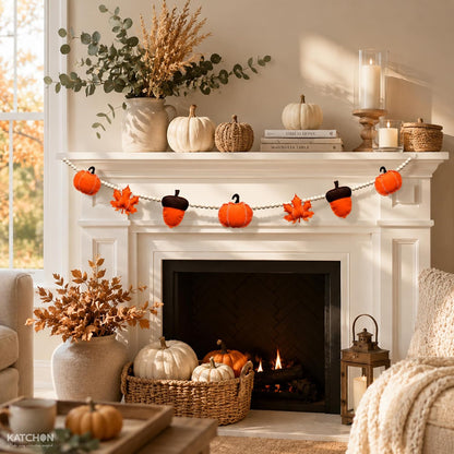 KatchOn Happy Fall Banner, Pumpkin Garland with Maple Leaves and Wood Beads