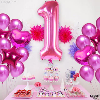KatchOn, Hot Pink 1 Balloon Number for First Birthday - 40 Inch | Number One Balloons for 1st Birthday | 1 Balloons for 1st Decorations | Hot Pink One Balloon For Happy Anniversary Decorations