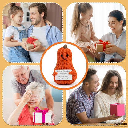 KatchOn, Positive Pumpkin Crochet Gift | Christmas Stocking Stuffers, Cute Crochet Pumpkin for Emotional Support, New Years Gifts | Office Desk Accessories, for Women, Family & Friends