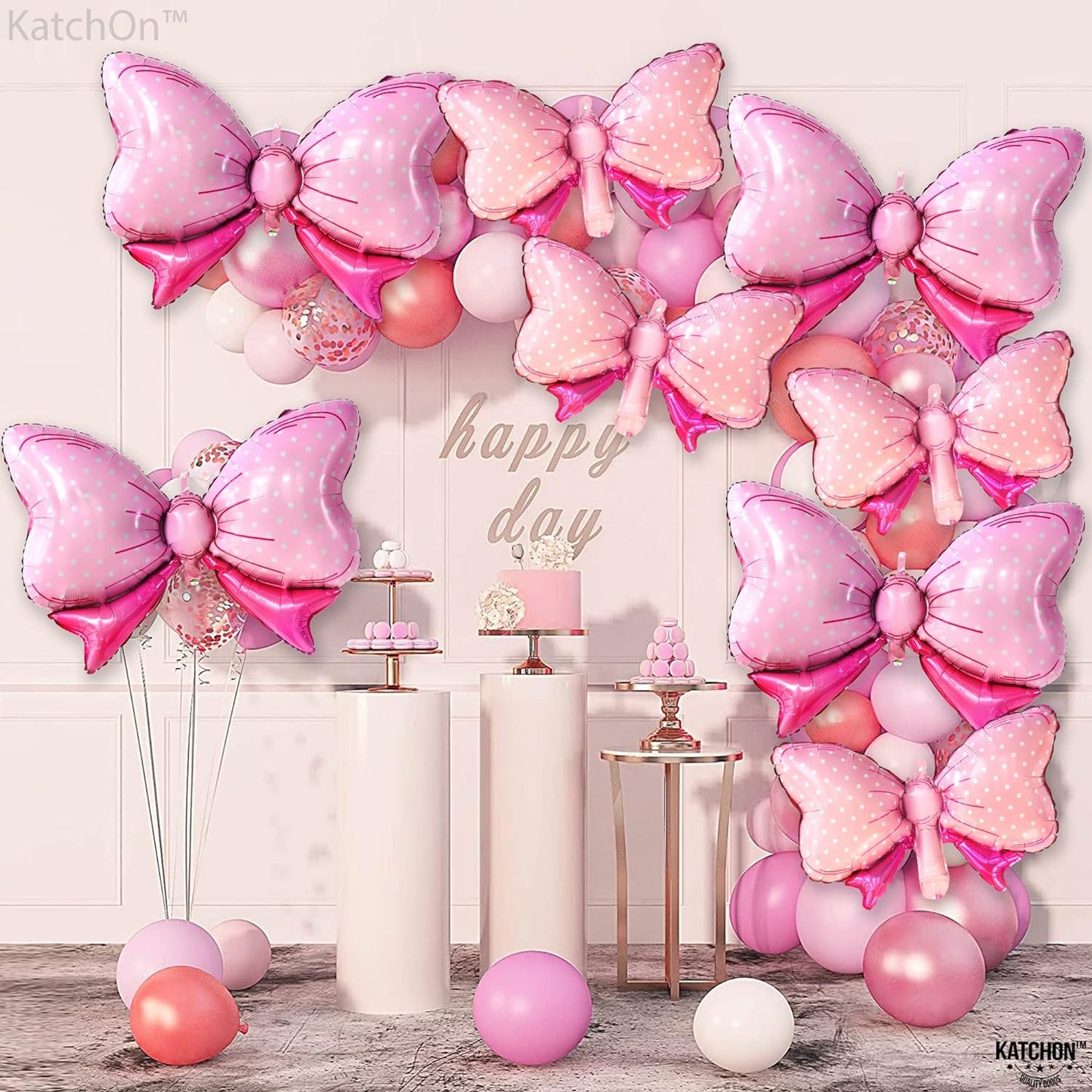 KatchOn, Huge Pink Bow Balloon - 35 Inch, Pack of 10 | Bow Foil Balloons, Bow Balloons for Girls | Free Throws or Pink Bows Gender Reveal Decorations, Pink Party Decorations, Baby Shower Decorations