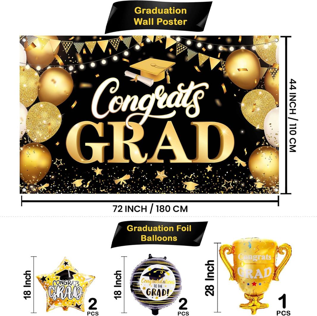 KatchOn, Graduation Decorations 2026 Set - Large, Pack of 49 | Black and Gold Congrats Grad Banner, Graduation Balloons | Graduation Backdrop, Black and Gold 2026 Graduation Decorations