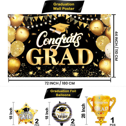 KatchOn, Graduation Decorations 2026 Set - Large, Pack of 49 | Black and Gold Congrats Grad Banner, Graduation Balloons | Graduation Backdrop, Black and Gold 2026 Graduation Decorations