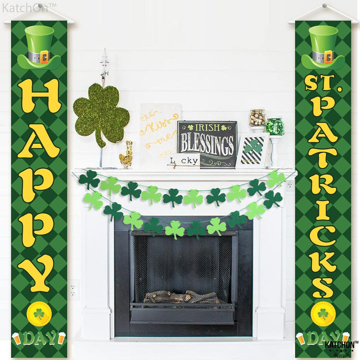 Huge, St Patricks Day Banner, 2 Pieces - 72x12 Inch | Happy St Patricks Day Banners, St Patricks Day Party Decorations | St Patricks Day Porch Sign, Shamrock St Patricks Day Decorations for The Home