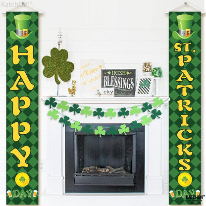 KatchOn, St Patricks Day Banner, 2 Pieces - 72x12 Inch | Happy St Patricks Day Banners, St Patricks Day Party Decorations | St Patricks Day Porch Sign, Shamrock St Patricks Day Decorations for home