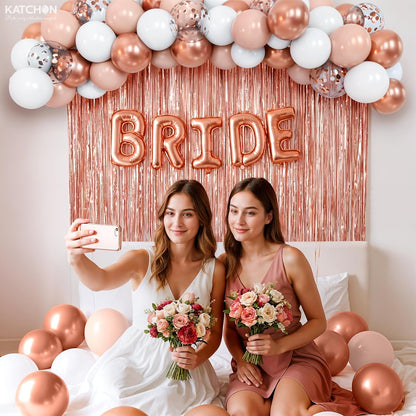 KatchOn, Rose Gold Party Decorations Set – Big, Pack of 52 | Rose Gold Fringe Backdrop with Latex & Confetti Balloons for Birthday, Wedding, Anniversary, Bridal Shower, Bachelorette Party Decorations