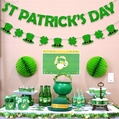 KatchOn, Pre-Strung Glitter St Patrick's Day Banner - 10 Feet, 2 Strings | St Paddy's Day Decorations | Shamrock Garland, Shamrock Decorations