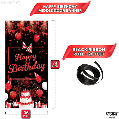 KatchOn, Red Happy Birthday Banner - XtraLarge, 74x36 Inch | Red and Black Birthday Decorations | Happy Birthday Door Banner for happy birthday Decorations