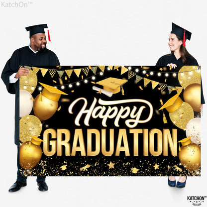 KatchOn, Happy Graduation Banner - XtraLarge, 72x44 Inch | Black and Gold Graduation Backdrop 2026, Graduation Decorations Class of 2026 Congratulations Banner for 2026 Graduation Party Decorations