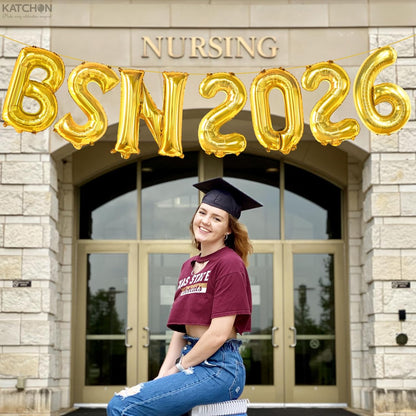 KatchOn, Gold BSN Balloons Letters 2026-16 Inch, Congrats Nurse Banner for Graduation Decorations 2026 | BSN Nurse Balloons 2026 for BSN Graduation Decoration | Nurse Graduation Decorations