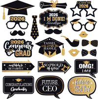 KatchOn, Graduation Photo Booth Props 2026 - Pack of 22 | Black and Gold Graduation Photo Props | Graduation Decorations 2026, Graduation Props For Congrats Grad Decorations, Class Of 2026 Decorations