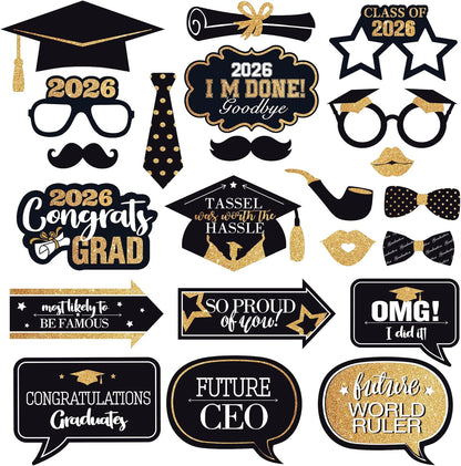KatchOn, Graduation Photo Booth Props 2026 - Pack of 22 | Black and Gold Graduation Photo Props | Graduation Decorations 2026, Graduation Props For Congrats Grad Decorations, Class Of 2026 Decorations