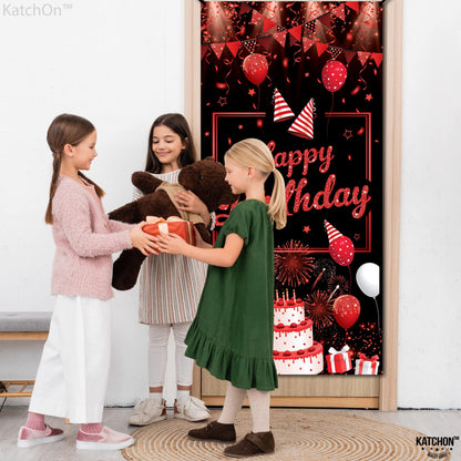 KatchOn, Red Happy Birthday Banner - XtraLarge, 74x36 Inch | Red and Black Birthday Decorations | Happy Birthday Door Banner for happy birthday Decorations