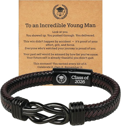 KatchOn 2026 Graduation Gifts for Men | Class of 2026 Leather Stainless Steel Knot Bracelets for Him | Graduation Gift for Him 2026, Friend, High School, College, Masters Degree