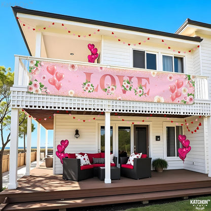 KatchOn, Love Valentines Day Banner - XtraLarge, 120x20 Inch | Valentine Yard Banner for Valentines Day Decorations Outdoor | Valentines Banner, Outdoor Valentines Decorations | Valentines Day Decor