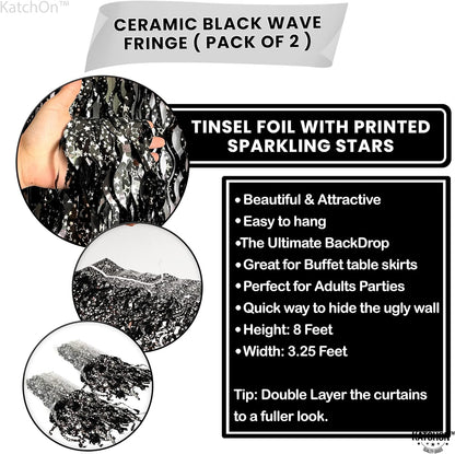 KatchOn, XtraLarge Wave Black Backdrop Curtain - 3.2x6.5 Feet, Pack of 2 | Black Streamers Party Decorations | Black Birthday Decorations, Black Backdrop for Parties | Graduation Decorations 2024