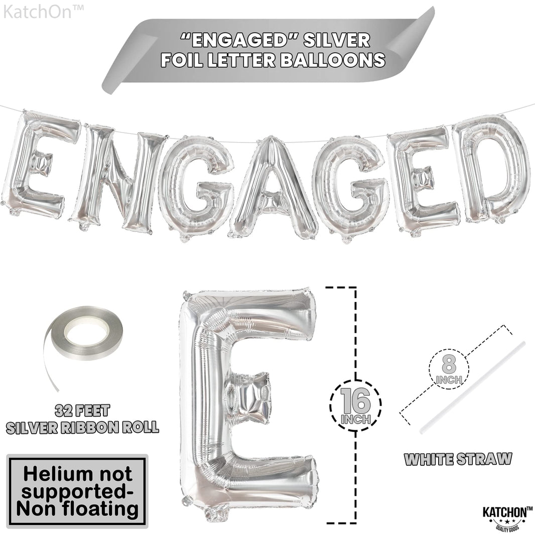 KatchOn, Silver Foil Engaged Balloons Letter - 16 Inch | Engagement Balloons for Engagement Party Decorations | Bachelorette Party Decorations | engagement Party Balloons for decoration