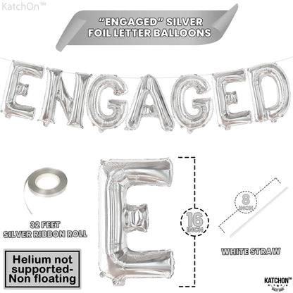 KatchOn, Silver Foil Engaged Balloons Letter - 16 Inch | Engagement Balloons for Engagement Party Decorations | Bachelorette Party Decorations | engagement Party Balloons for decoration