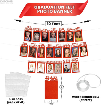 KatchOn, K-12 Graduation Photo Banner 5x7 - Photo Cards 12+6 | Graduation Banner 2026 Personalized, Graduation Decorations Class of 2026 | Red Graduation Picture Banner, Graduation Party Decorations
