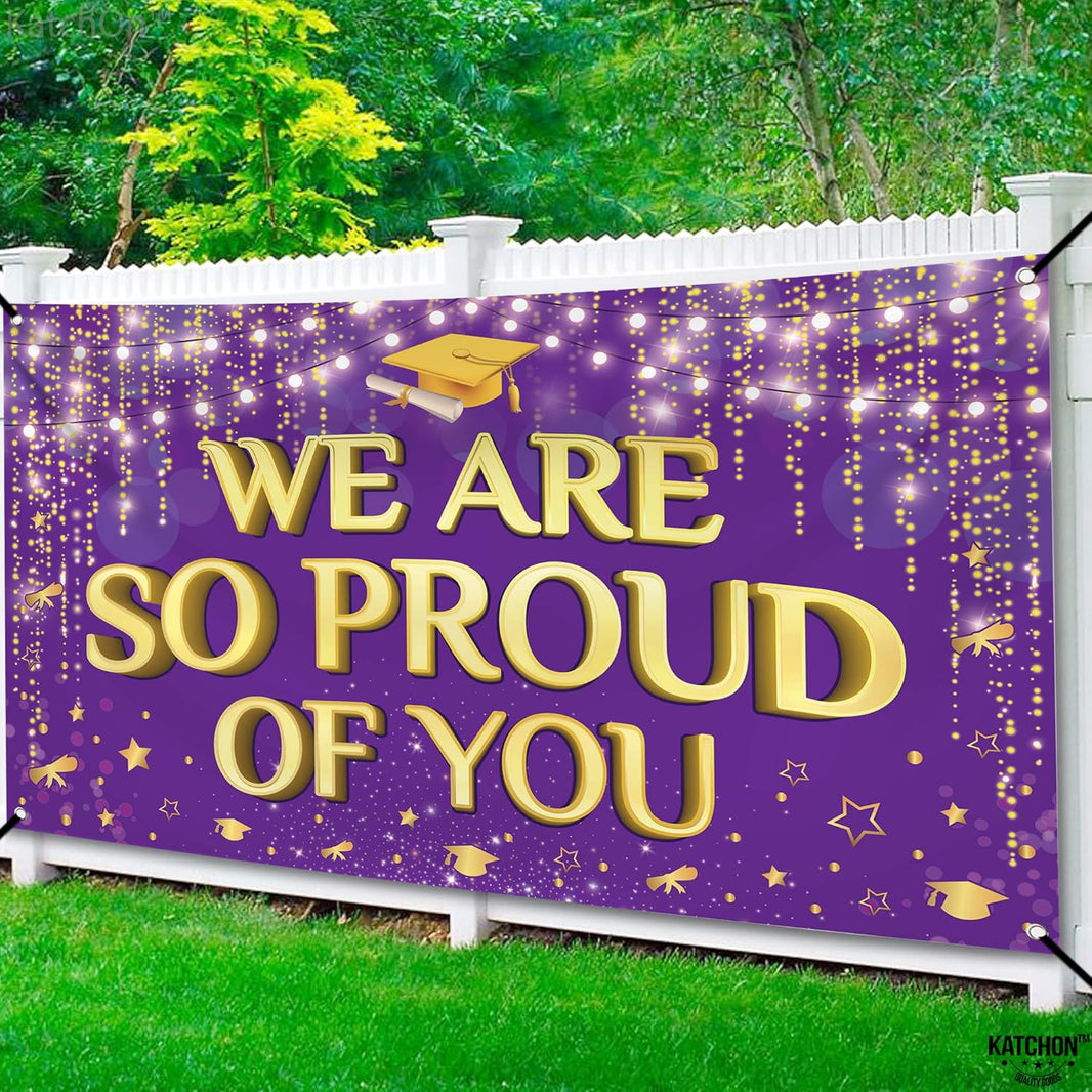 KatchOn, We are So Proud of You Banner - XtraLarge, 72x44 Inch | Graduation Backdrop Purple and Gold for Graduation Party Decorations 2026 | Congratulations Banner for Graduation Decorations 2026