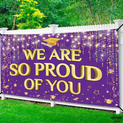 KatchOn, We are So Proud of You Banner - XtraLarge, 72x44 Inch | Graduation Backdrop Purple and Gold for Graduation Party Decorations 2026 | Congratulations Banner for Graduation Decorations 2026