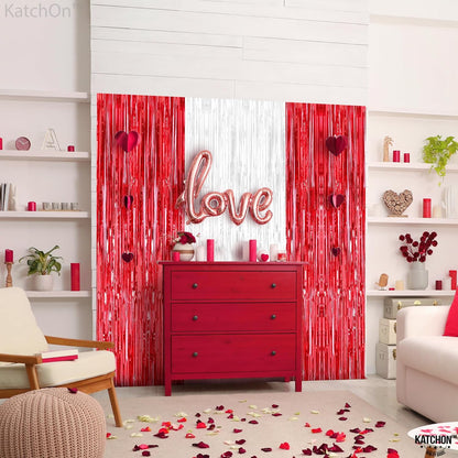 KatchOn, Red and White Streamers - 3.2x8 Ft, Pack of 3 | Red and White Fringe Curtain for Valentines Day Decorations | Fringe Backdrop for Proposal, galentines day decorations | Engagement Party Decor