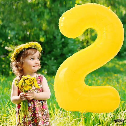 KatchOn, Giant Yellow 2 Balloon Number - 40 Inch | Two Birthday Balloons for 2nd Birthday Decorations | 2 Year Old Balloon, Party Decor | Anniversary Supplies, 2nd Bday Party Decorations