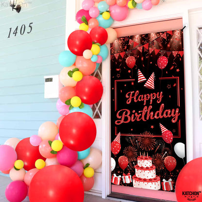 KatchOn, Red Happy Birthday Banner - XtraLarge, 74x36 Inch | Red and Black Birthday Decorations | Happy Birthday Door Banner for happy birthday Decorations