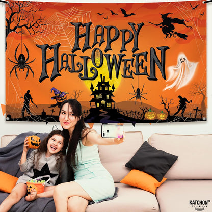 KatchOn Orange Happy Halloween Banner 72x44 Inch