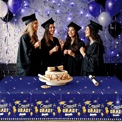 KatchOn, Blue and Gold Graduation Tablecloth - XtraLarge 54x108 Inch, Pack of 3 | Congrats Grad Tablecloth for Graduation Decorations 2026 | Grad Table Decorations 2026, Grad Party Supplies